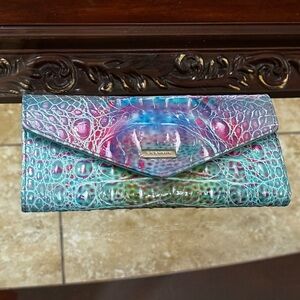 Brahmin Veronica Tri-Fold Wallet Clutch Crocodile Blue Fin Ocean Leather